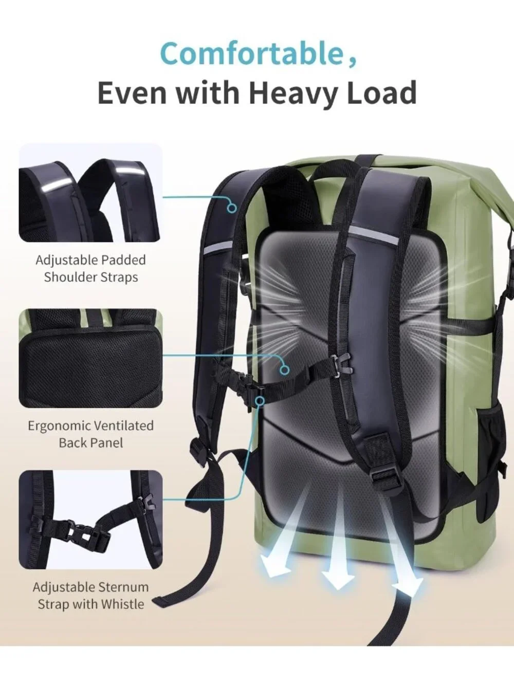 Waterproof Roll-Top Backpack 30L for Travel, Heavy Duty Dry Bag & Phone Case